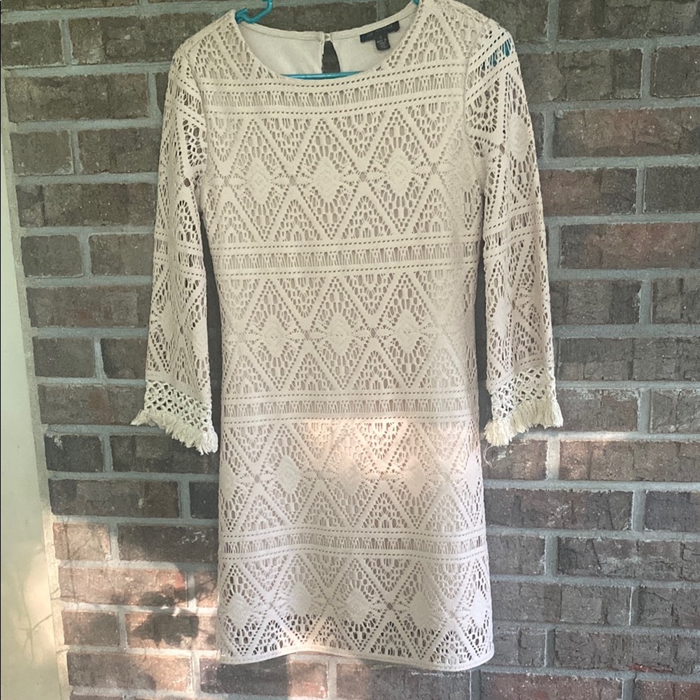 Jodi Kristopher Cream Lace Long Sleeve Dress
